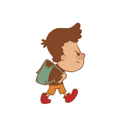 可爱的小男孩带着书包，彩色的形象