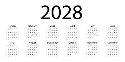 2028年日历。撕日历。个人的组织者。白色背景。矢量插图。每股收益10