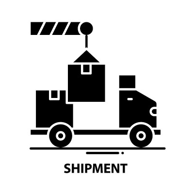 shipment icon, black vector sign with editable str