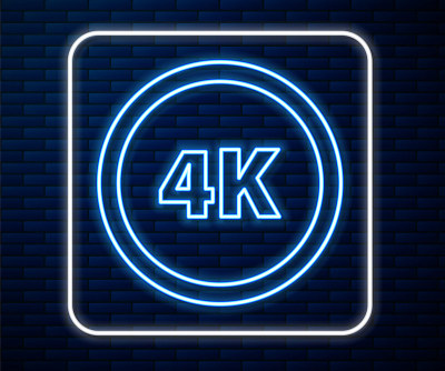 发光的霓虹灯线4k超高清图标孤立在砖墙的背景。矢量图