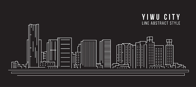 义乌市城市景观建筑线条艺术矢量插画设计