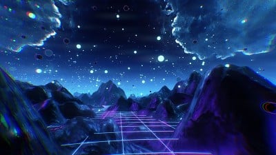 未来的飞行通过迷幻的景观背景。高质量的VJ