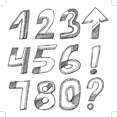 白色背景上的黑色数字。草图。向量组