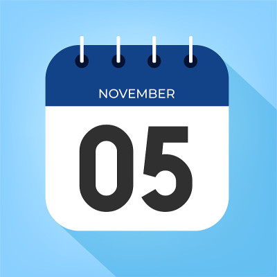 11月第五天。五号在白纸上用深蓝色边框，以蓝色为背景向量。