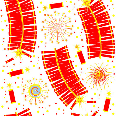 中国烟花无缝图案。矢量插图上的白色背景