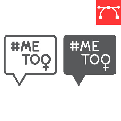 Me too line and glyph icon, sexism and feminism, M