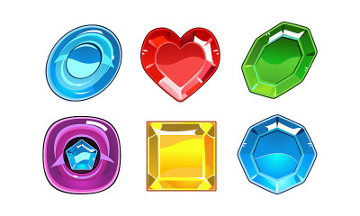 Vector set of 6 glossy gemstones of different form