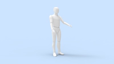 人工智能机器人模型被隔离在浅蓝色的工作室背景中