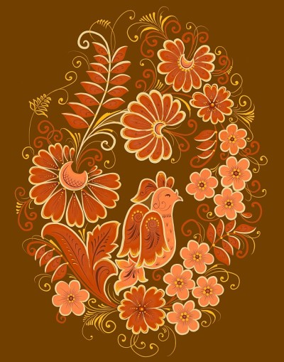 用棕色调画有鸟和花的装饰画