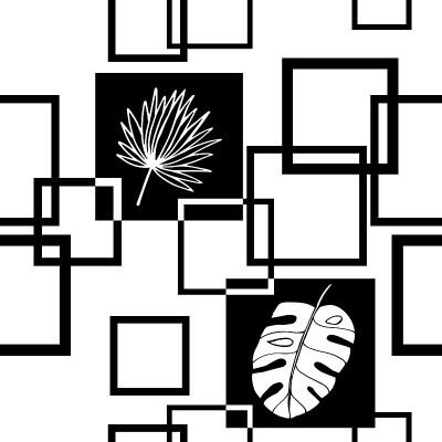 热带棕榈叶和方形无缝花卉图案手绘