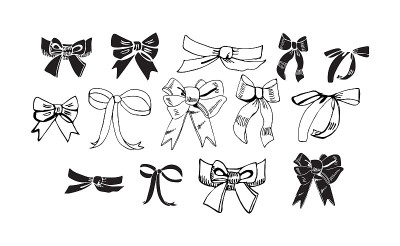 Collection of  monochrome  bows. Hand drawn ink an