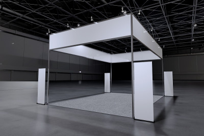 展示平台用于实物模型和企业形象，展示设计。空的展台设计。展厅零售展位元素。展位设计贸易展。空白展台系