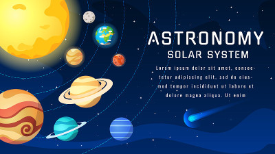 太阳系的行星，恒星。横幅，模板，矢量插图。