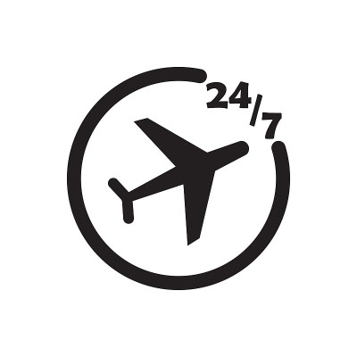 247飞机票图标黑色矢量设计插图