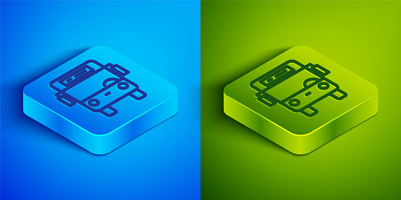 Isometric line Bus icon isolated on blue and green