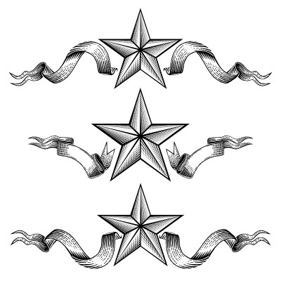 Three different banners with star in the middle of