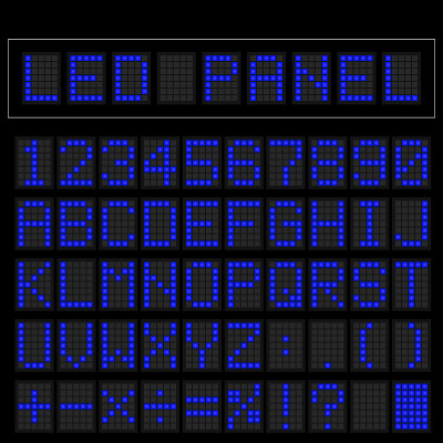 蓝色数字方形led字体显示与样本面板