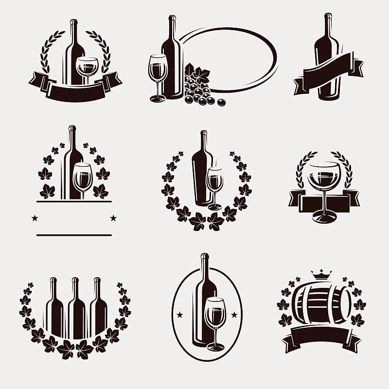 葡萄酒标签集。向量