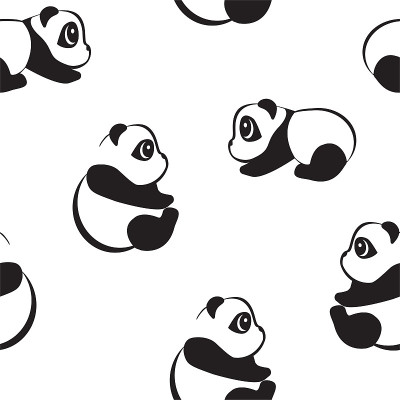 可爱熊猫无缝模式矢量插图。黑白动物织物设计。