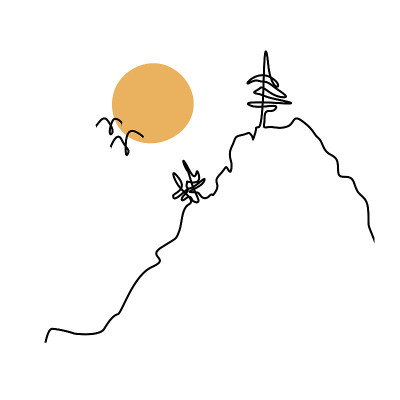 山。一个直线向量图像。手绘轮廓。