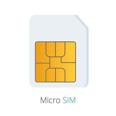 微SIM卡平面风格设计图标标志智能手机或手机矢量插图孤立在白色背景。带有芯片符号的SIM卡。