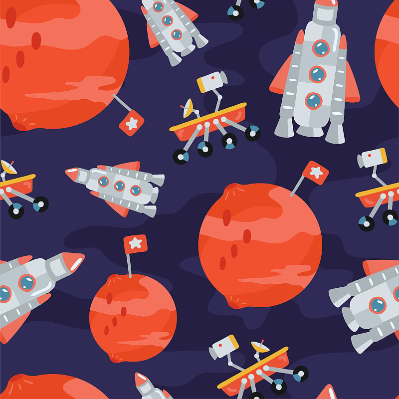 Space children's seamless pattern with planets, ro