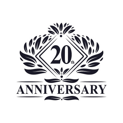 20周年标志，豪华花卉20周年标志。