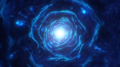 无尽的霓虹蓝色发光隧道未来的能量波流-抽象的背景纹理