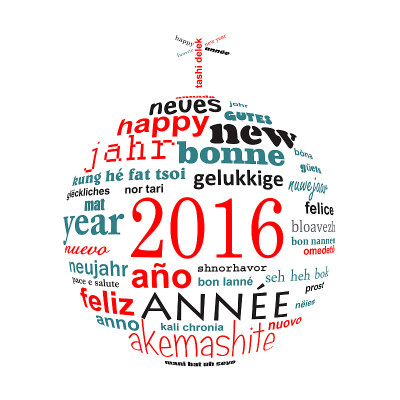 2016年新年多语贺卡圣诞球形状