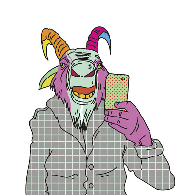 山羊用智能手机拍照的时尚插图