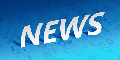 NEWS white typography banner on blue background