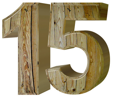 数字15,15，白色背景，3d渲染孤立