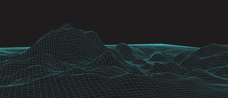 地形线框网格的3D渲染图