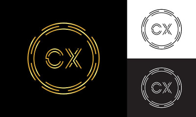 首CX字母标志现代排版矢量模板。数字抽象字母CX标志设计