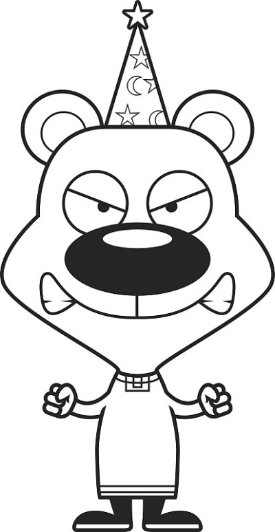 卡通愤怒的魔法熊