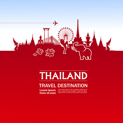 泰国旅游目的地大矢量插图。