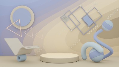 A舞台布置布置物品的3d插画创意设计理念。