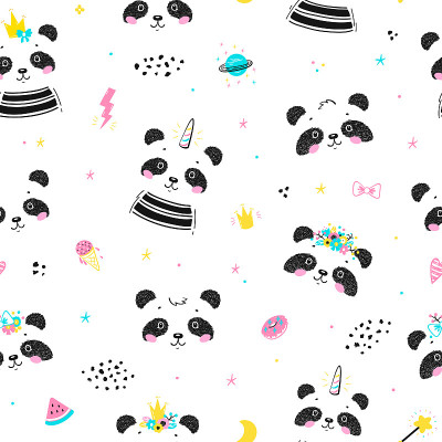 Magic Cute Unicorn Panda Bear and Little Princess 