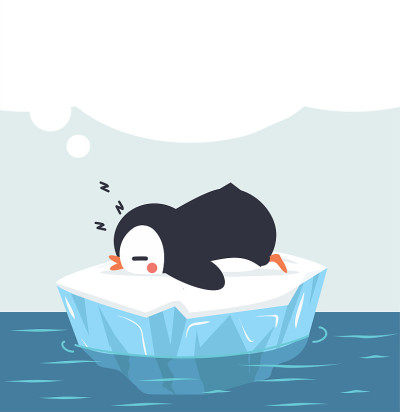 可爱的小企鹅在浮冰上睡觉