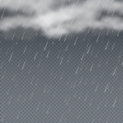 雨矢量3d插图与下落的水滴和灰色风暴云