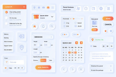 用于交付移动应用的用户界面元素。独特的neumorphic设计UI, UX, GUI, KIT元素模