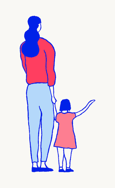 母子走在一起画了矢量草图