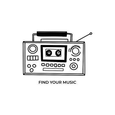 老式的收音机录音机，黑白的涂鸦。