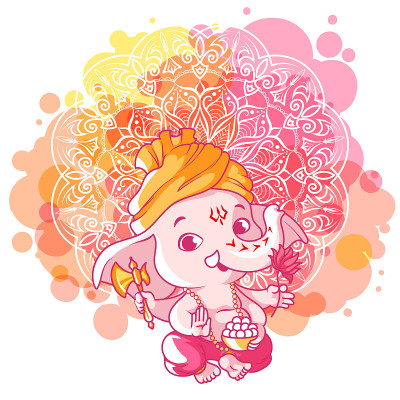 主甘尼萨的矢量插图。以象头神节而闻名的印度神。创意理想的社交媒体和婚礼贺卡封面设计