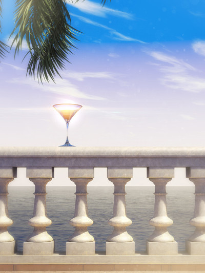 夏日海景石经典栏杆配鸡尾酒杯和