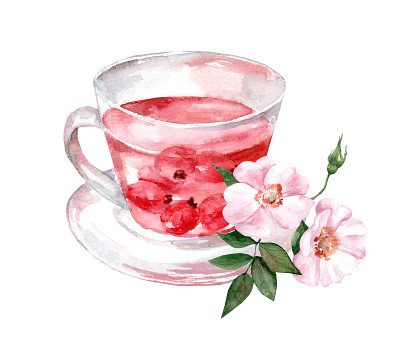 白色背景的茶杯。水彩手绘插图