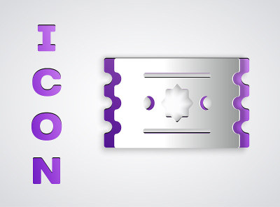 Paper cut Ticket icon isolated on grey background.