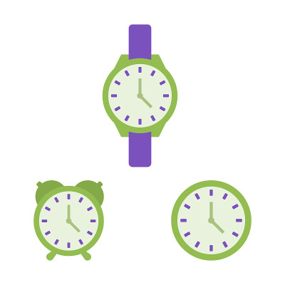 Clock, wrist watch, alarm clock flat icons, time v
