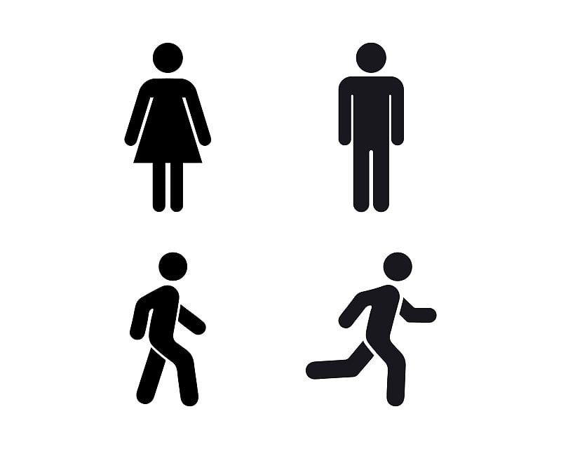 Man stands, walk and run icon set. People symbol. 