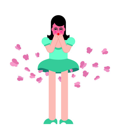 女孩屁蝴蝶。女人放屁。矢量图